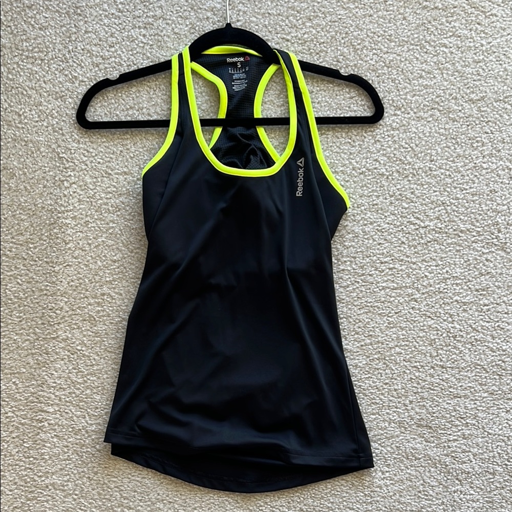 Reebok Blue and Black Fitted Racerback Tank Top